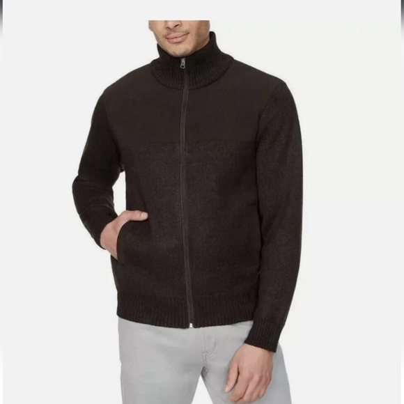Izod Men’s Zip Up Sweater Plaid Lined Cozy Knit Preppy Golf Casual Quiet Wealth - Picture 1 of 8